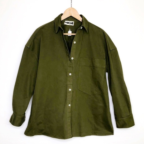 Hache Olive green button down Shacket - Picture 1 of 8